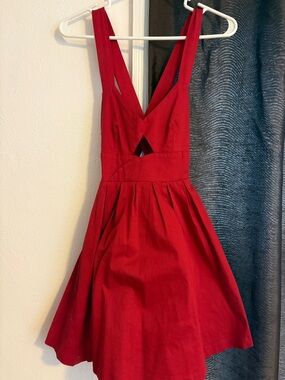 Sleeveless Red V-Neck Mini Dress with Front Cutout